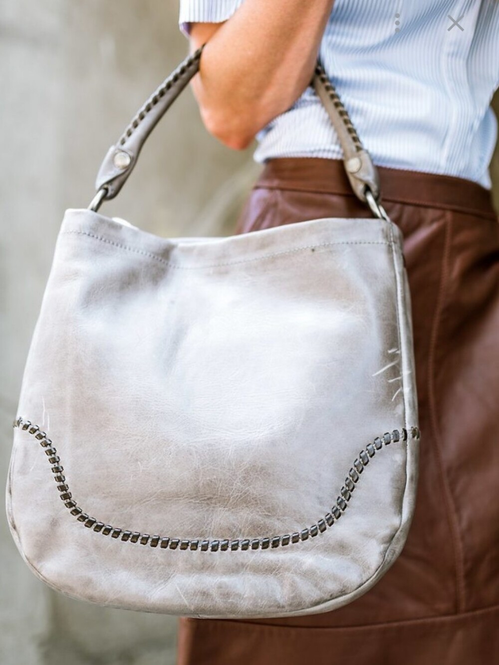 Frye Melissa Whipstitch Leather Hobo Bag Gray